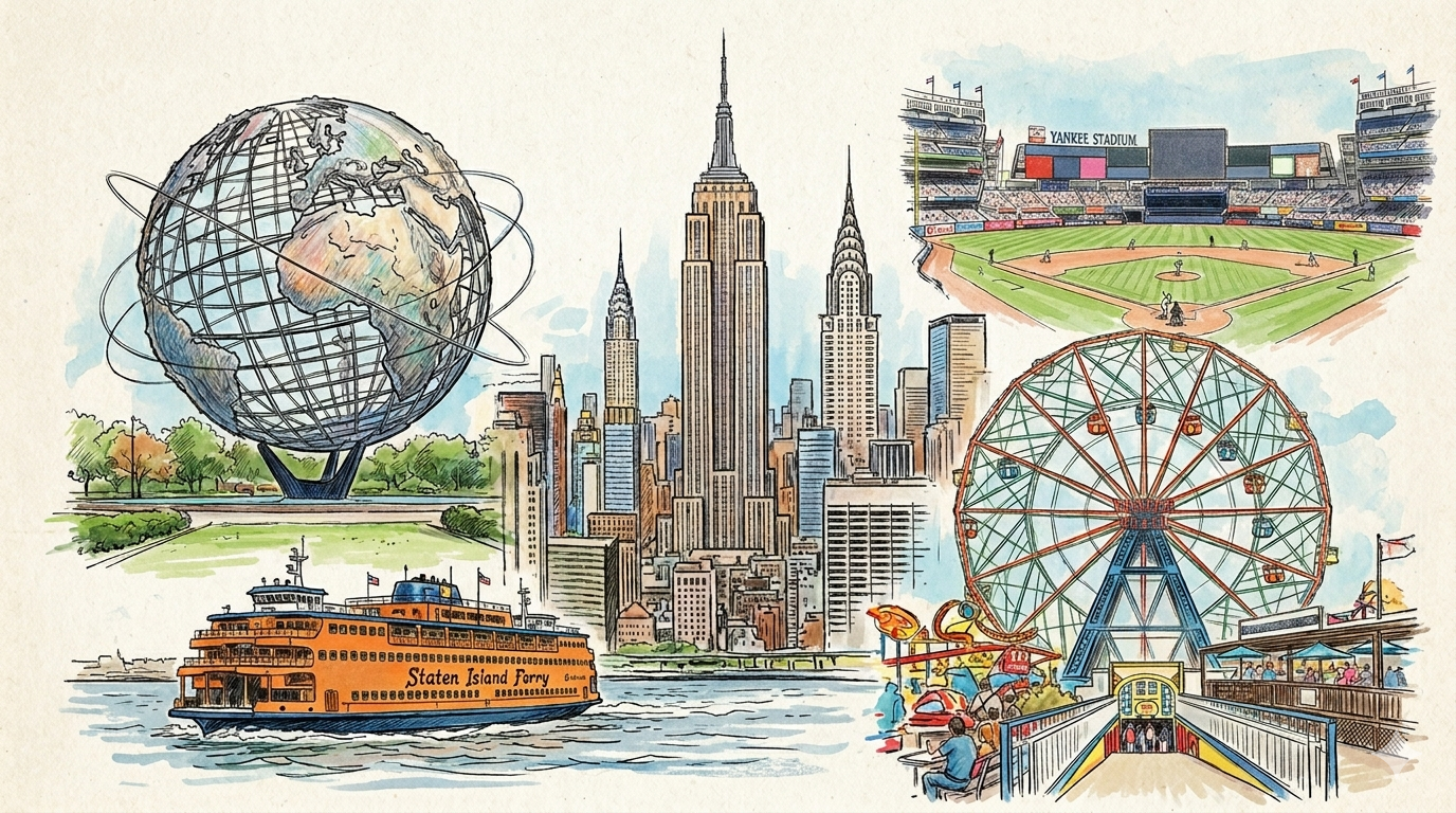 Illustration of different locations all around NYC.