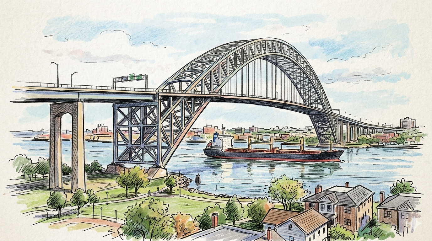 Illustration of Staten Island West shore.